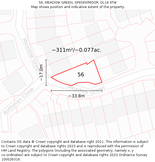 56, MEADOW GREEN, SPENNYMOOR, DL16 6TW: Plot and title map