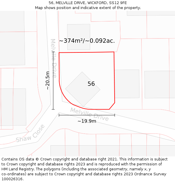 56, MELVILLE DRIVE, WICKFORD, SS12 9FE: Plot and title map