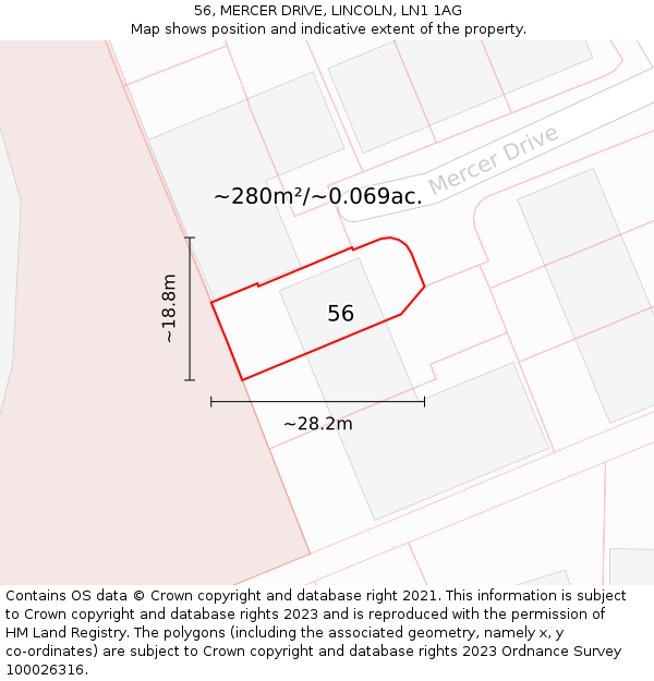 56, MERCER DRIVE, LINCOLN, LN1 1AG: Plot and title map