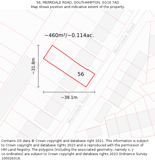 56, MERRIDALE ROAD, SOUTHAMPTON, SO19 7AD: Plot and title map