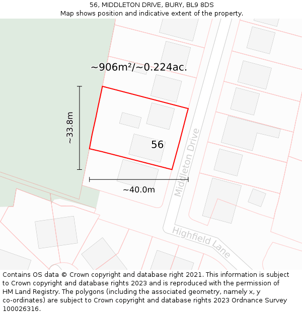 56, MIDDLETON DRIVE, BURY, BL9 8DS: Plot and title map