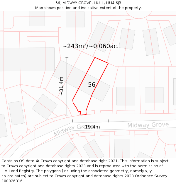 56, MIDWAY GROVE, HULL, HU4 6JR: Plot and title map