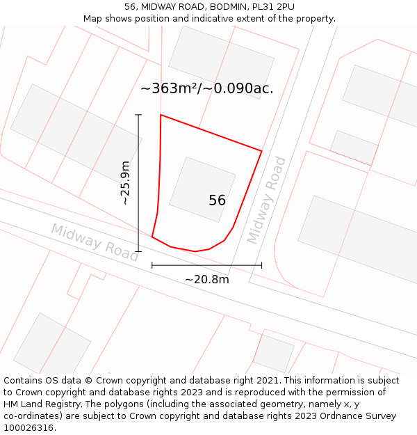 56, MIDWAY ROAD, BODMIN, PL31 2PU: Plot and title map