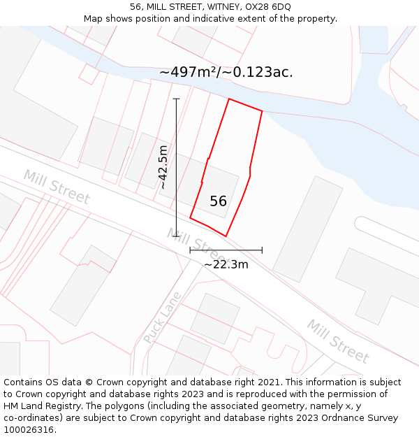 56, MILL STREET, WITNEY, OX28 6DQ: Plot and title map