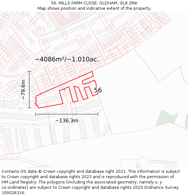 56, MILLS FARM CLOSE, OLDHAM, OL8 2RW: Plot and title map
