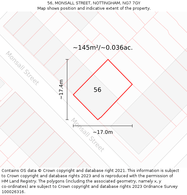 56, MONSALL STREET, NOTTINGHAM, NG7 7GY: Plot and title map