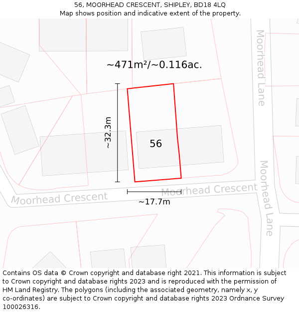 56, MOORHEAD CRESCENT, SHIPLEY, BD18 4LQ: Plot and title map