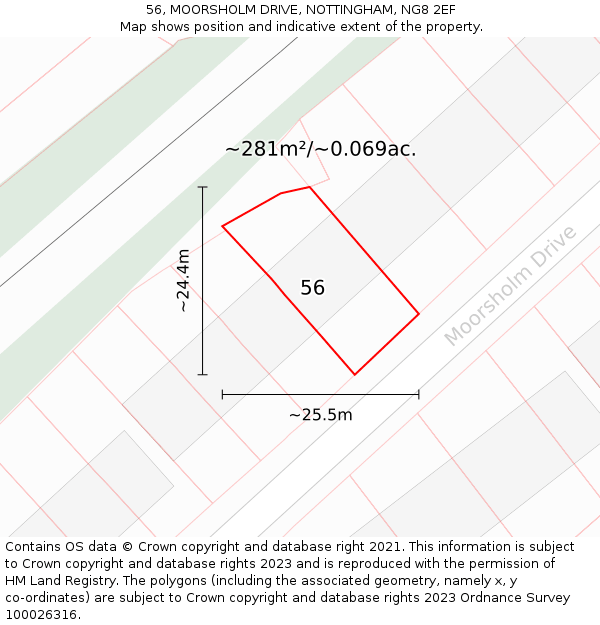 56, MOORSHOLM DRIVE, NOTTINGHAM, NG8 2EF: Plot and title map