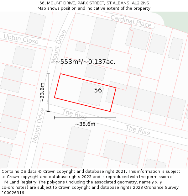 56, MOUNT DRIVE, PARK STREET, ST ALBANS, AL2 2NS: Plot and title map
