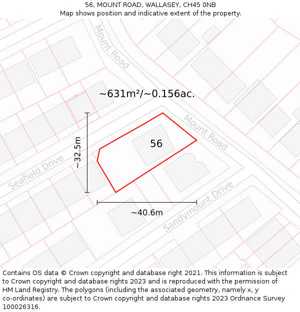 56, MOUNT ROAD, WALLASEY, CH45 0NB: Plot and title map