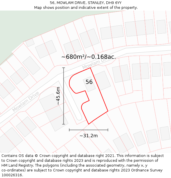 56, MOWLAM DRIVE, STANLEY, DH9 6YY: Plot and title map
