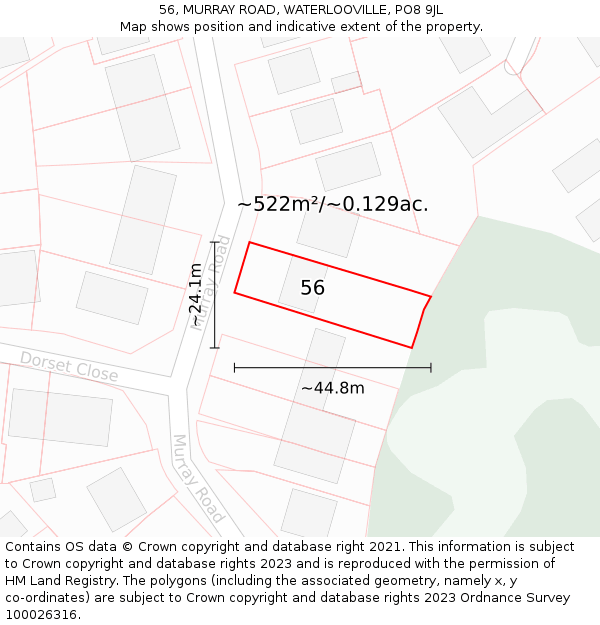 56, MURRAY ROAD, WATERLOOVILLE, PO8 9JL: Plot and title map