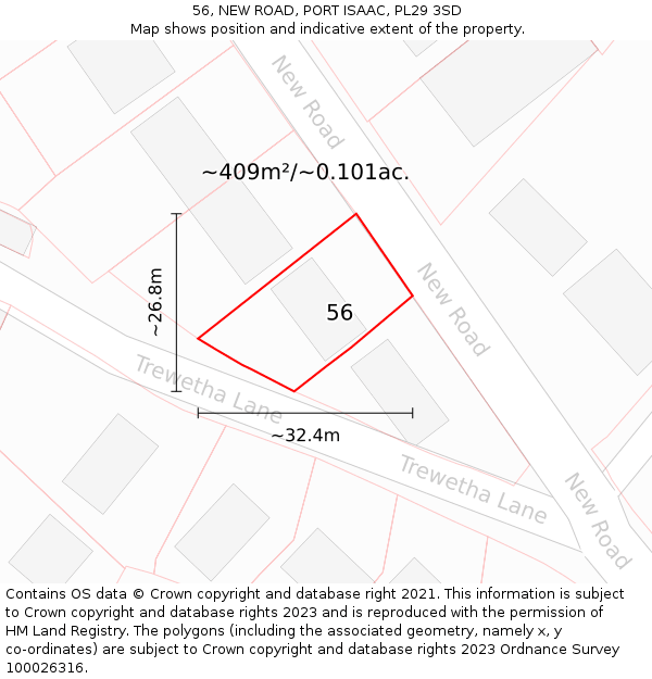 56, NEW ROAD, PORT ISAAC, PL29 3SD: Plot and title map