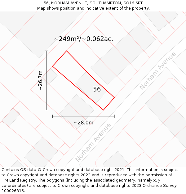 56, NORHAM AVENUE, SOUTHAMPTON, SO16 6PT: Plot and title map