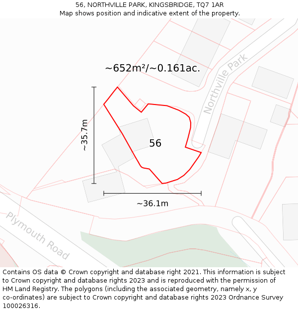 56, NORTHVILLE PARK, KINGSBRIDGE, TQ7 1AR: Plot and title map
