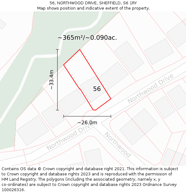 56, NORTHWOOD DRIVE, SHEFFIELD, S6 1RY: Plot and title map