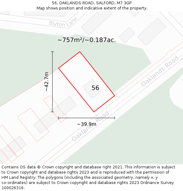 56, OAKLANDS ROAD, SALFORD, M7 3GP: Plot and title map