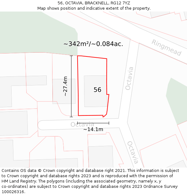 56, OCTAVIA, BRACKNELL, RG12 7YZ: Plot and title map