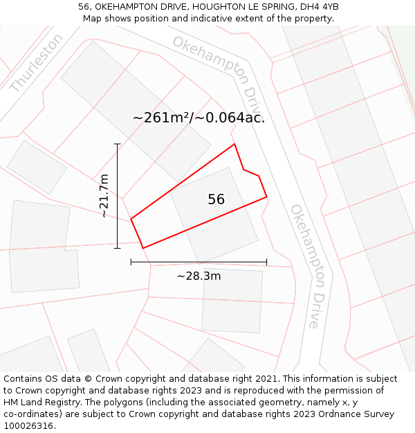 56, OKEHAMPTON DRIVE, HOUGHTON LE SPRING, DH4 4YB: Plot and title map