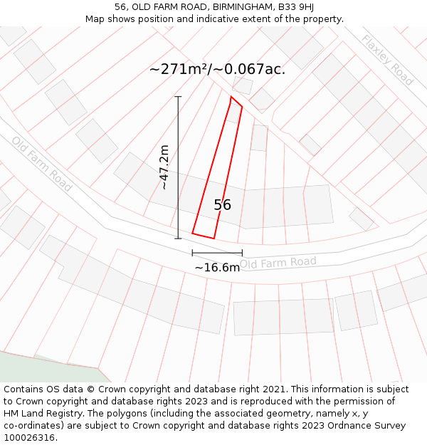 56, OLD FARM ROAD, BIRMINGHAM, B33 9HJ: Plot and title map