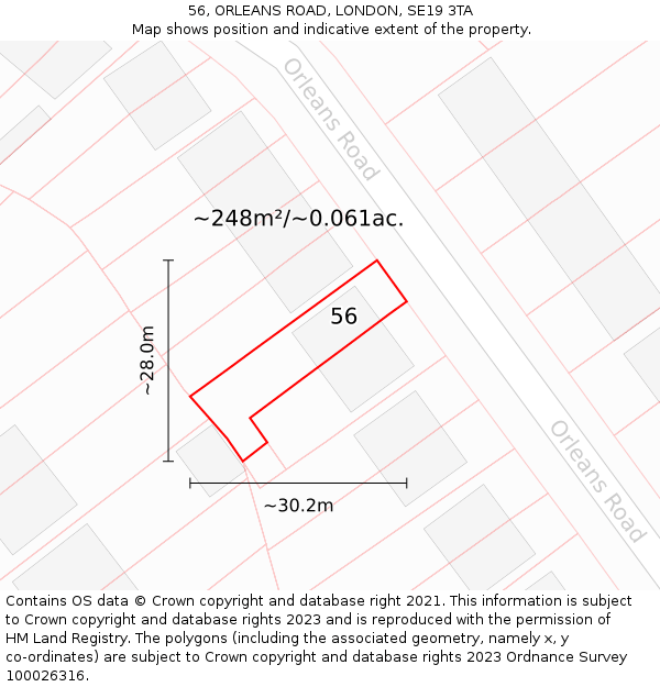 56, ORLEANS ROAD, LONDON, SE19 3TA: Plot and title map