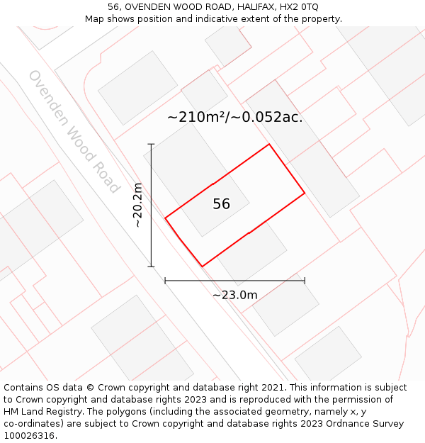 56, OVENDEN WOOD ROAD, HALIFAX, HX2 0TQ: Plot and title map