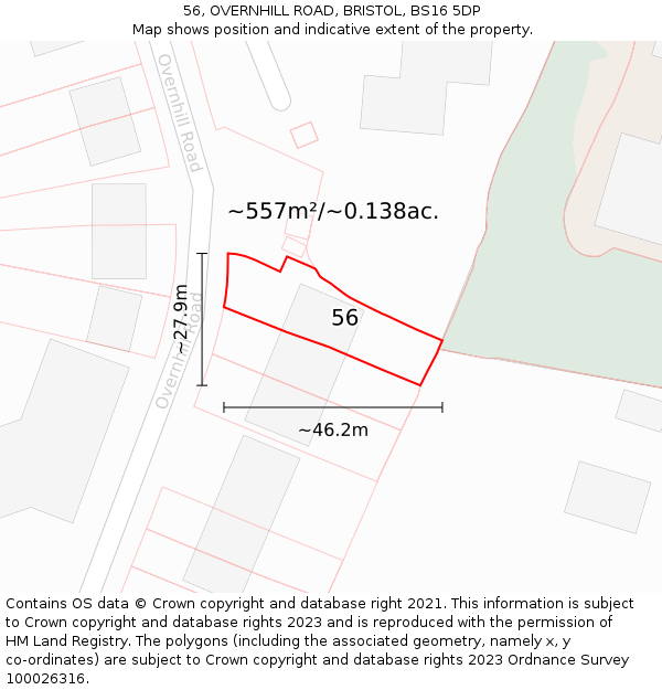 56, OVERNHILL ROAD, BRISTOL, BS16 5DP: Plot and title map