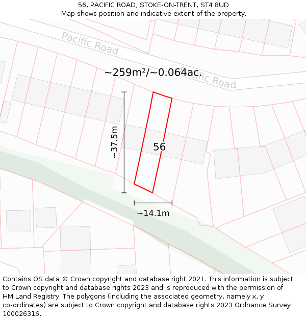 56, PACIFIC ROAD, STOKE-ON-TRENT, ST4 8UD: Plot and title map