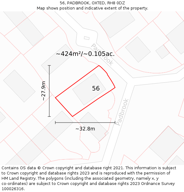 56, PADBROOK, OXTED, RH8 0DZ: Plot and title map