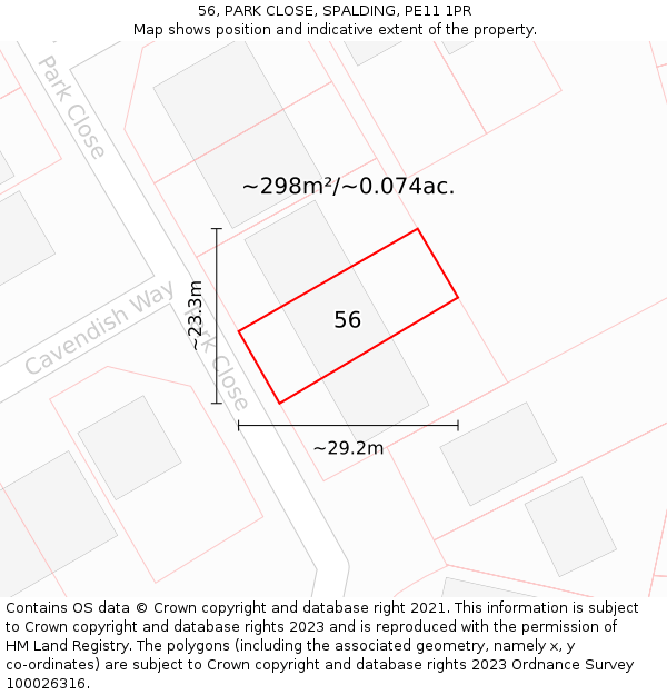 56, PARK CLOSE, SPALDING, PE11 1PR: Plot and title map