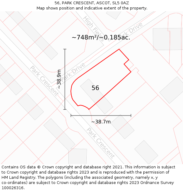 56, PARK CRESCENT, ASCOT, SL5 0AZ: Plot and title map