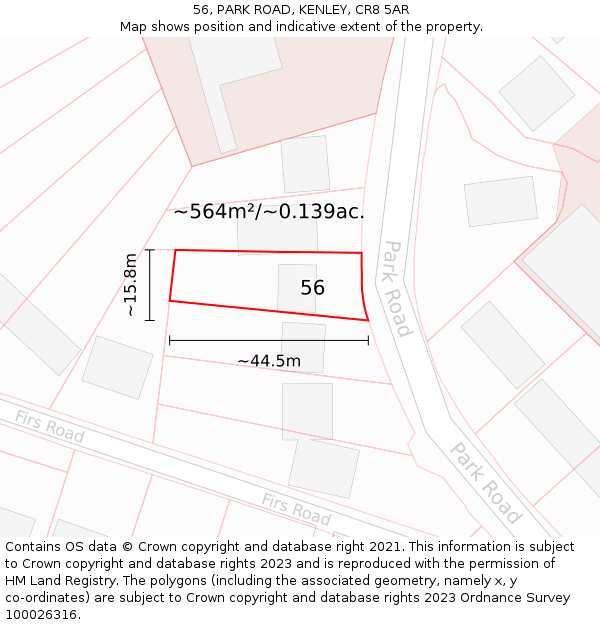 56, PARK ROAD, KENLEY, CR8 5AR: Plot and title map