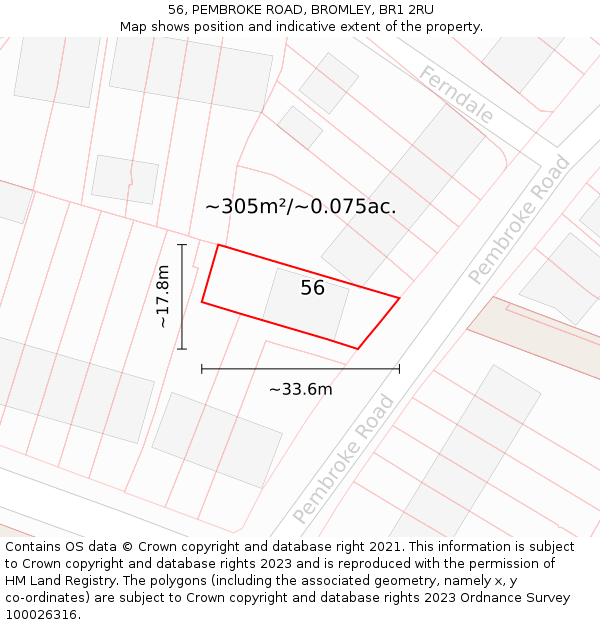 56, PEMBROKE ROAD, BROMLEY, BR1 2RU: Plot and title map