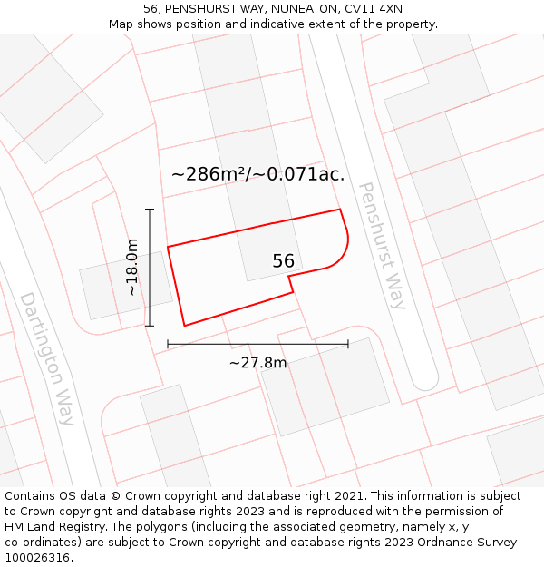 56, PENSHURST WAY, NUNEATON, CV11 4XN: Plot and title map