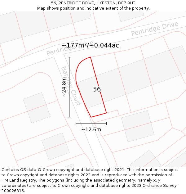 56, PENTRIDGE DRIVE, ILKESTON, DE7 9HT: Plot and title map