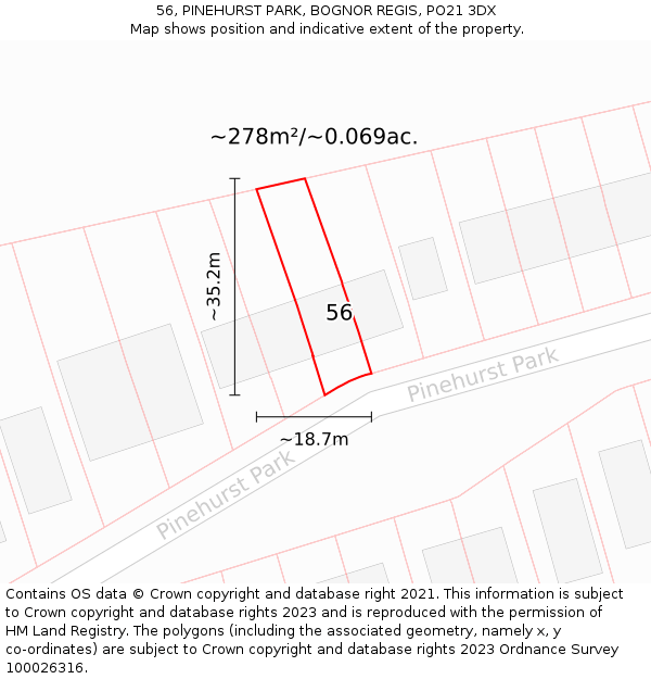 56, PINEHURST PARK, BOGNOR REGIS, PO21 3DX: Plot and title map