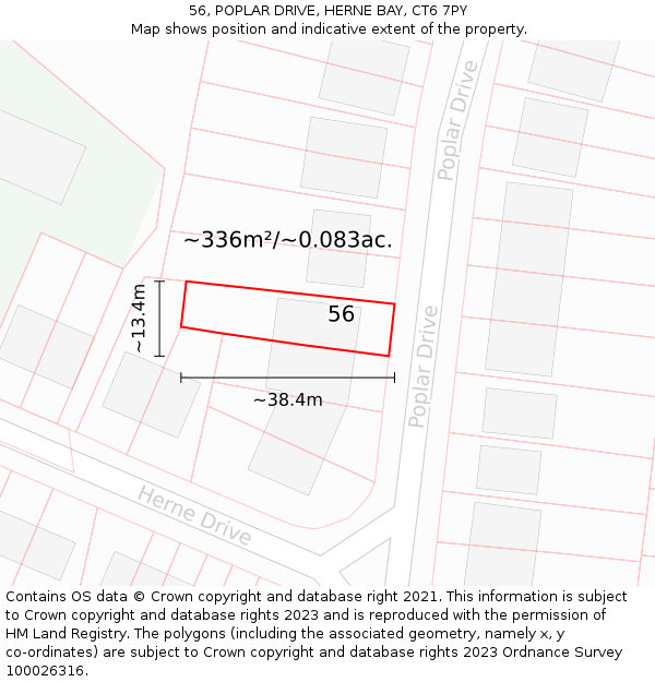 56, POPLAR DRIVE, HERNE BAY, CT6 7PY: Plot and title map