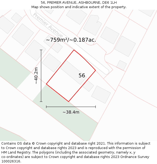 56, PREMIER AVENUE, ASHBOURNE, DE6 1LH: Plot and title map