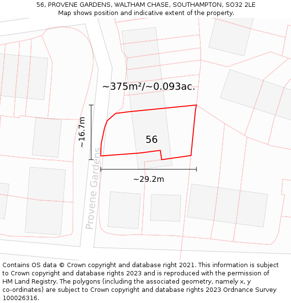 56, PROVENE GARDENS, WALTHAM CHASE, SOUTHAMPTON, SO32 2LE: Plot and title map