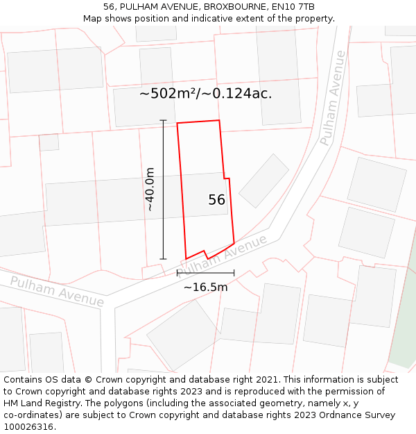 56, PULHAM AVENUE, BROXBOURNE, EN10 7TB: Plot and title map