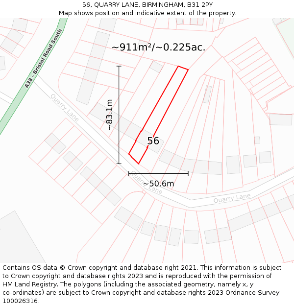 56, QUARRY LANE, BIRMINGHAM, B31 2PY: Plot and title map