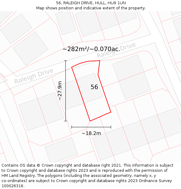 56, RALEIGH DRIVE, HULL, HU9 1UN: Plot and title map