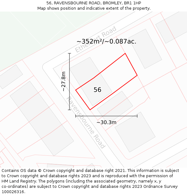 56, RAVENSBOURNE ROAD, BROMLEY, BR1 1HP: Plot and title map