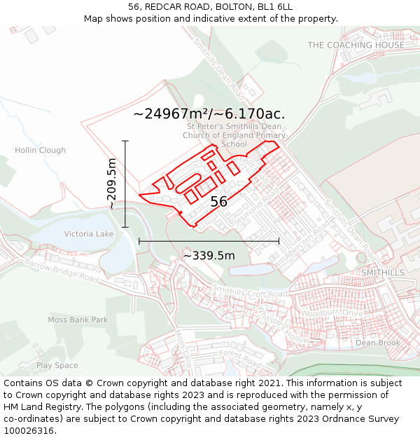 56, REDCAR ROAD, BOLTON, BL1 6LL: Plot and title map