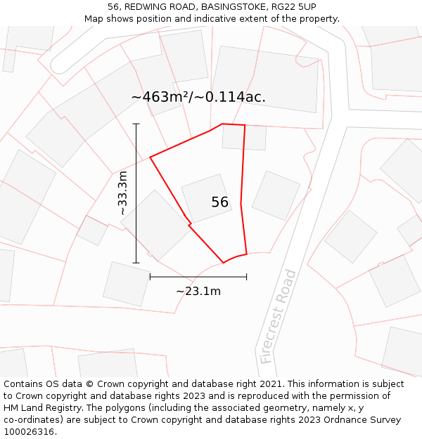 56, REDWING ROAD, BASINGSTOKE, RG22 5UP: Plot and title map