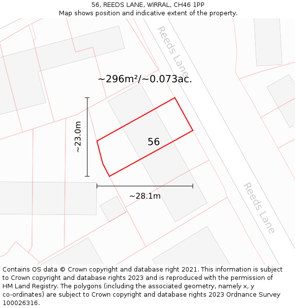 56, REEDS LANE, WIRRAL, CH46 1PP: Plot and title map