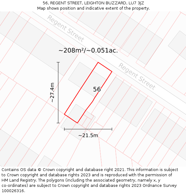 56, REGENT STREET, LEIGHTON BUZZARD, LU7 3JZ: Plot and title map