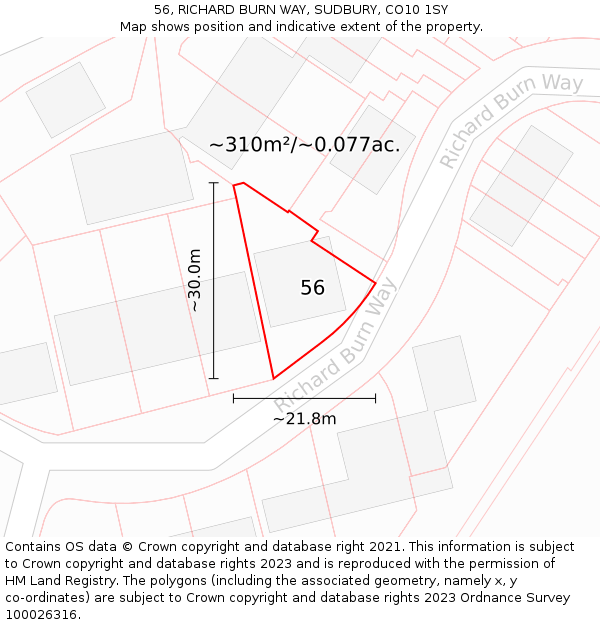 56, RICHARD BURN WAY, SUDBURY, CO10 1SY: Plot and title map