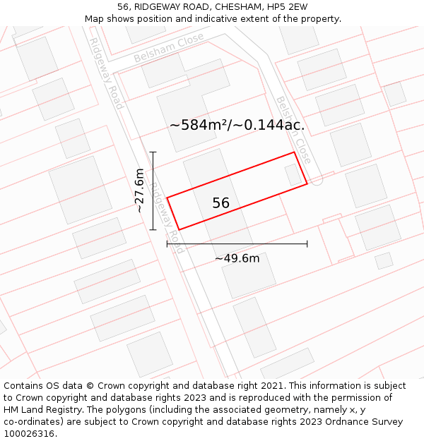 56, RIDGEWAY ROAD, CHESHAM, HP5 2EW: Plot and title map