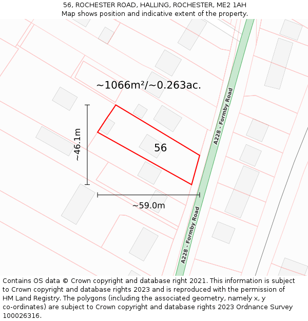 56, ROCHESTER ROAD, HALLING, ROCHESTER, ME2 1AH: Plot and title map